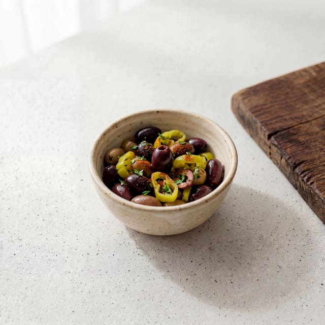 Side Olives & Peperoncini.