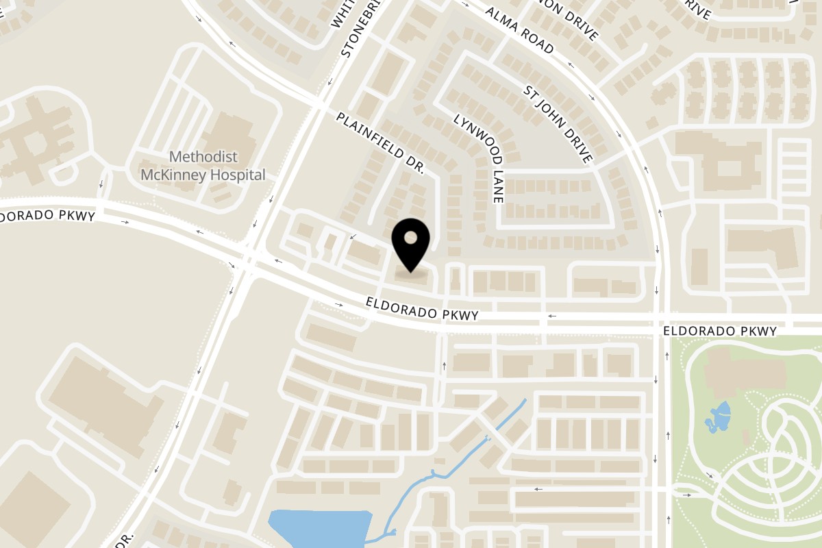 Map showing the location of Santorini Greek Grill on 7810 Eldorado Pkwy in McKinney
